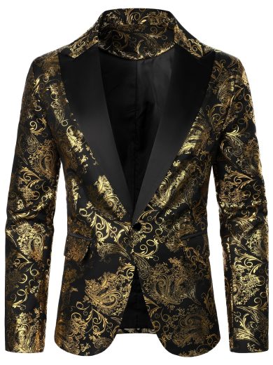 Manfinity AFTRDRK Men Baroque Print Lapel Collar Single Button Blazer Tuxedo, Ceremony, Formal