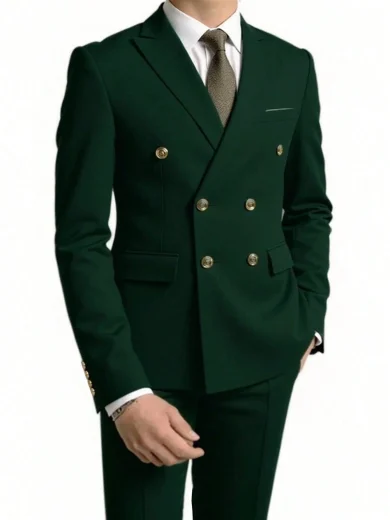 2pcs Men's Fashion New Slim Fit Solid Color Stretchable Business Suit, Including Double Breasted Jacket And Trousers, Work Formal Wear Tuxedo