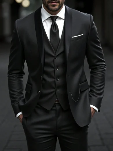 Calvornis Men's Elegant Formal Black Suit Set,British Style Autumn 2 Pieces Blazer And Pants,Gentleman Tuxedo For Wedding Ceremony,Work And Daily Wear