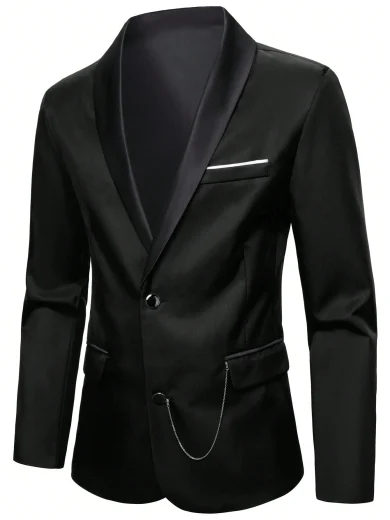 Calvornis Men's Elegant Formal Black Suit Set,British Style Autumn 2 Pieces Blazer And Pants,Gentleman Tuxedo For Wedding Ceremony,Work And Daily Wear