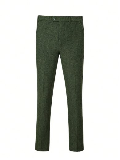 Autumn/Winter Men's 3 PiecesHoundstooth Suit Set, Gentleman Solid Color Double-Breasted Slim Fit Formal Business Wedding Single-Breasted Suit Vest Pants Tuxedo Party Outfit, Olive Green, Size XS-XXXL