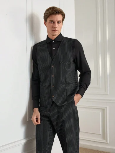 Men's 2-Piece Black Striped Suit Set, Waistcoat & Pants, Tuxedo For Wedding/Evening Wear/Prom, Gift For Father/Husband