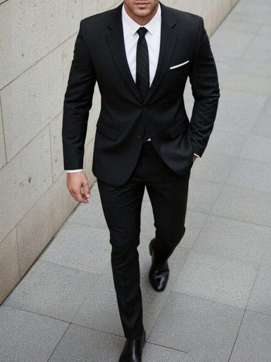 WindsorQuad Men's 2-Piece Solid Color Suit Set, Elegant Single-Breasted Slim Fit Blazer With Trousers, Suitable For Weddings, Parties, Balls, Business Formal Occasions Tuxedo Suit