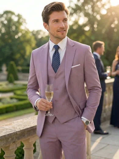 Men's 3 PiecesSuit Set, Suit Jacket & Vest & Trousers, Romantic Modern Wedding Groom Outfit, Elegant Tuxedo, Special Occasion, Beach Vacation, Rooftop Party