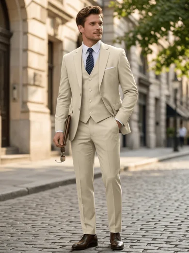 Men's 3 Pieces Suit Set Blazer & Vest & Pants Versatile Elegant Formal Wear Slim-Fit Tuxedo Wedding Business Suit Social Events All Formal Occasions