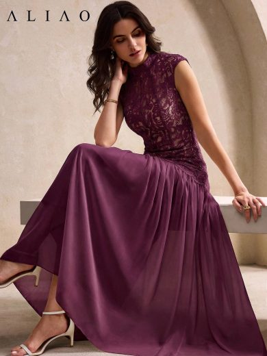 ALIAO Gorgeous Paisley Embroidered Mesh Sheer Dress Vintage Royal Wedding Season Valentine's Elegant Long Dress Formal