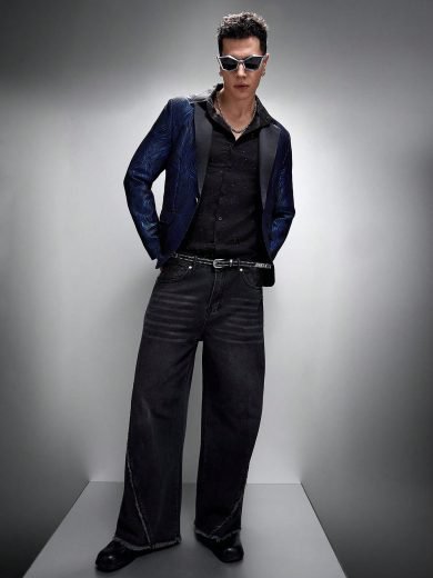 Zorclune Men 1pc Allover Print Contrast Lapel Collar Single Button Blazer, Men's Party Blazer Tuxedo