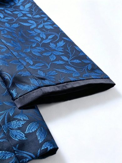 Men's Shawl Collar Satin Jacquard Blazer, Single Button Slim Fit Evening Tuxedo Jacket For Wedding / Party / Performance