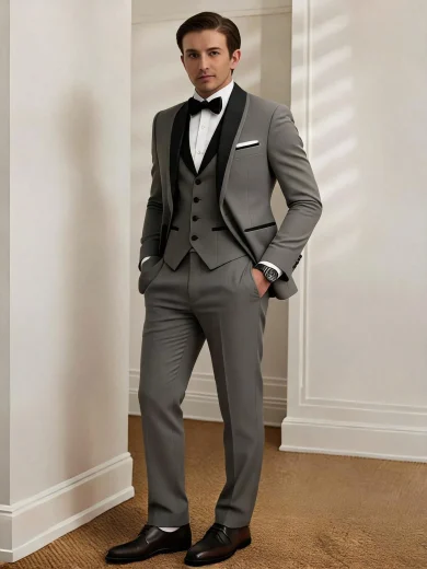 3 Pcs Men's Spring Quality Business Suit Men's Solid Color Groom's Wedding Dress Male Slim Fit Casual Blazers Jackets Vest Trousers Tuxedo Set