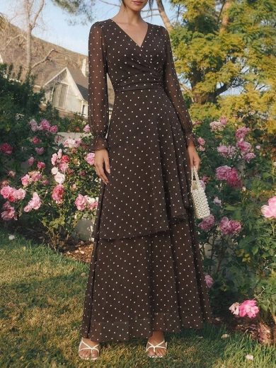 Amorya Women's Gentle French Floral Print Flared Cuff Pleated Dress Party Dress Autumn Holiday Dress