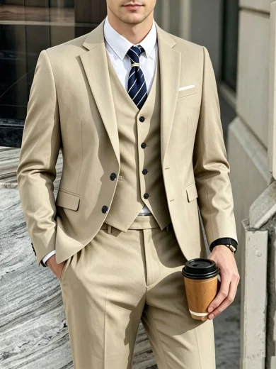 Valentine's Day Groom Wedding Suit Set For Men, Autumn Wedding Party Blazer, Pants, Vest, Fashionable Loose Comfortable Luxury Tuxedo