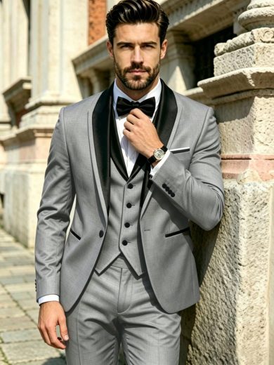 SuitGent 3 Pieces Men's High-Quality Business Suit, Color Block Groom Wedding Attire, Slim Fit Casual Suit Jacket And Trousers Set, Spring Tuxedo Suit