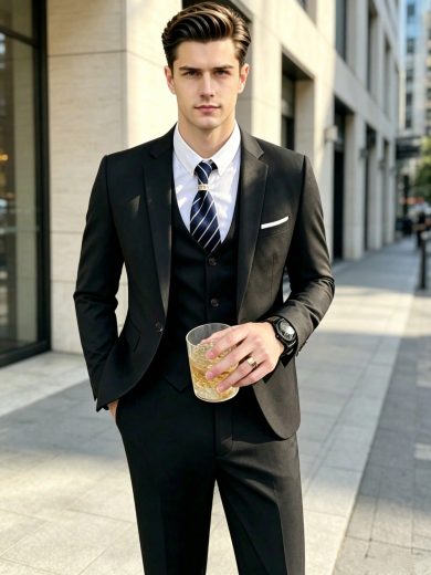 Men's Business Suit 3 Pieces Set, Slim Fit Solid Color Groom Wedding Tuxedo, Luxury Office Tailcoat, Casual Fashion Single-Button Blazer, Vest And Trousers