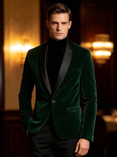 Men's Pink Velvet Blazer, Satin Shawl Collar Single-Button Suit Jacket, Suitable For Formal Party/Wedding/Groom Tuxedo