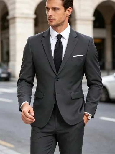 Men's Suits 3pcs Halloween Costume For Men Solid Slim Fit Casual Single Breasted Business Blazer Pant Tie Suit Set Prom Tuxedo Party Wedding - Dark Grey