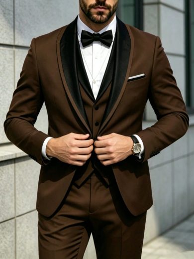 SuitGent 3 Pieces Men's High-Quality Business Suit, Color Block Groom Wedding Attire, Slim Fit Casual Suit Jacket And Trousers Set, Spring Tuxedo Suit