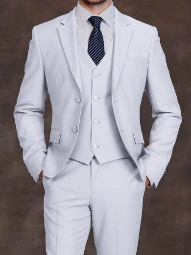Men's 3 Pieces Suit Set, Suit Jacket & Vest & Trousers, Romantic Modern Wedding Groom Tuxedo, Elegant Tailcoat, Special Occasion, Beach Vacation, Rooftop Party