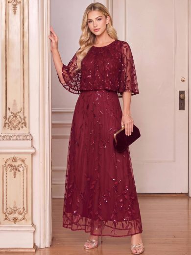 Amorya Women's Elegant Sequin Cape Dress For Evening Party
